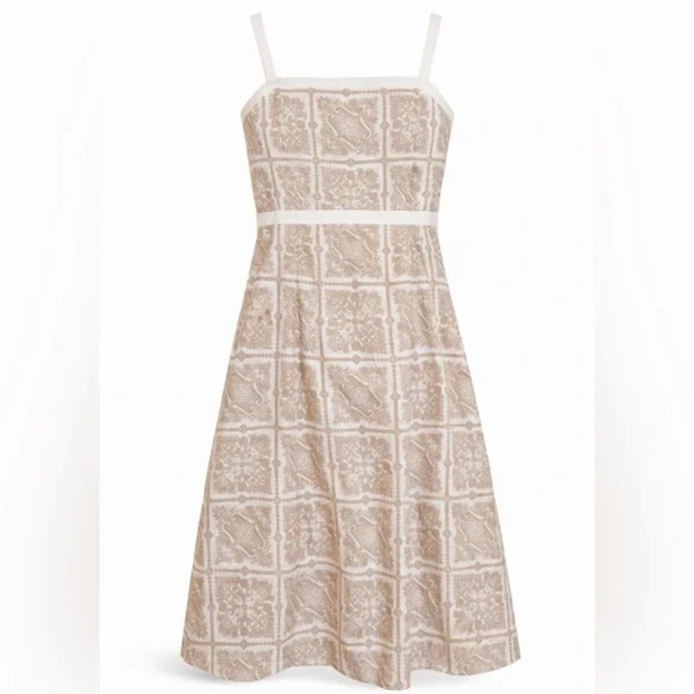 LOFT Beige and White Midi Dress
